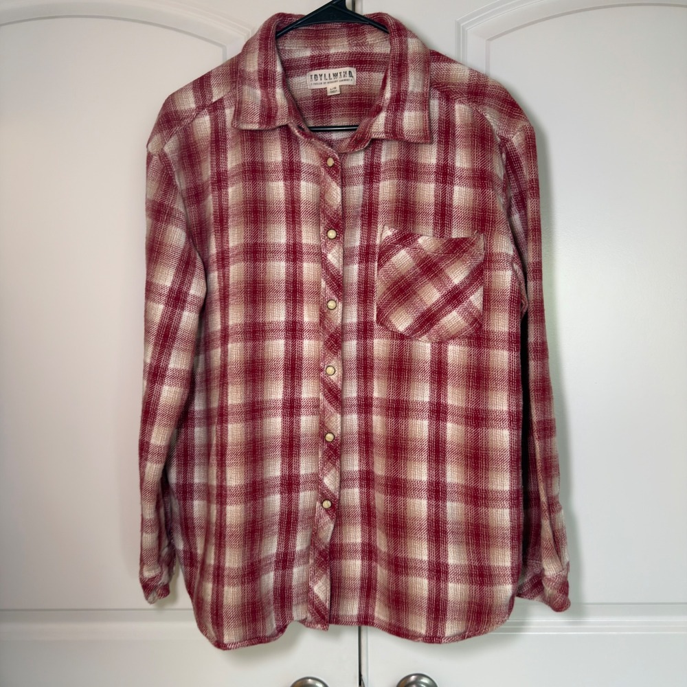Idyllwind Miranda Lambert Red Plaid Flannel Button Down Shirt Large L/G Cotton